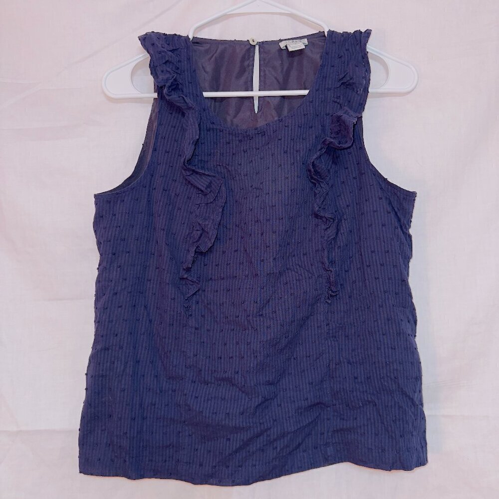 J. Crew Blue Sleeveless Swiss Dot Textured Ruffle Blouse Tank Top size 6